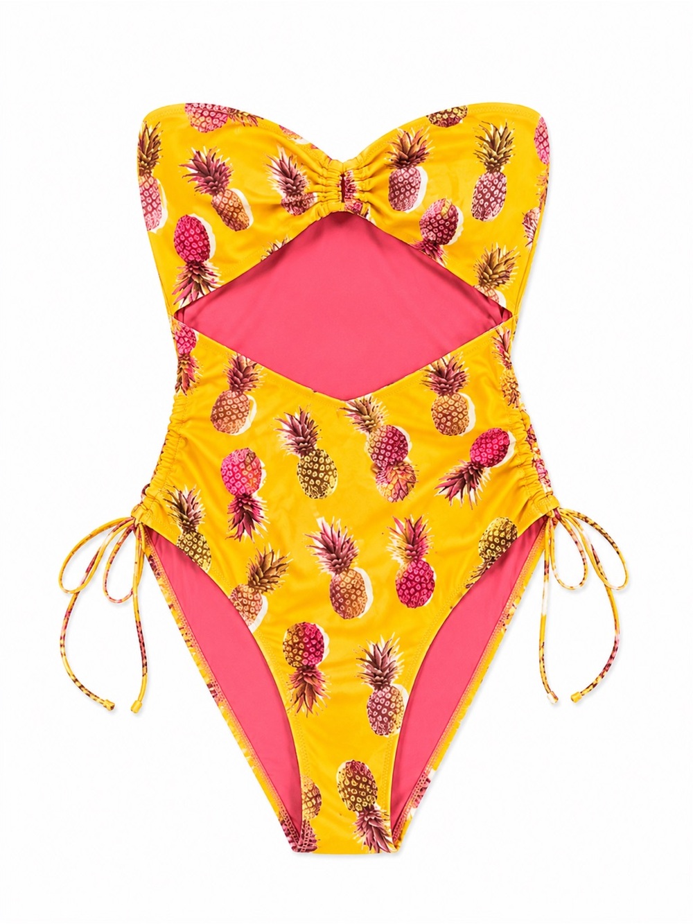 aerie Yellow Pineapple Print One-Piece Swimsuit with Pink Lining